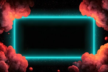 Vibrant Cosmic Background with Neon Frame and Colorful Clouds