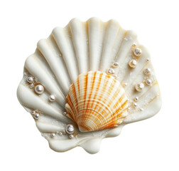 Obraz premium Shell and pearls arrangement on a smooth surface for decorative and artistic purposes, cut out