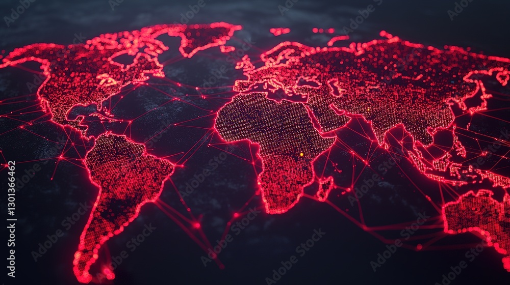 Poster global technology concept digital connections across the world map in a gigapixel view