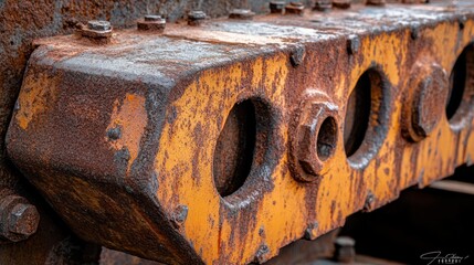 Close up shot of corroded industrial machinery component piece
