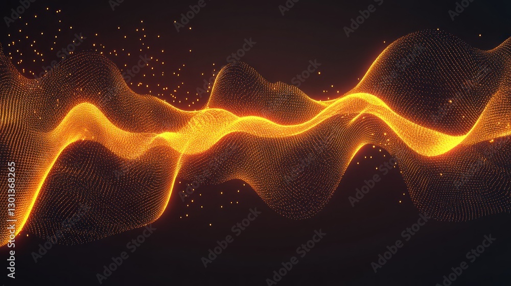 Poster abstract golden glowing particle lines in dark background