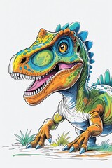 Hand drawn dinosaur coloring book illustration