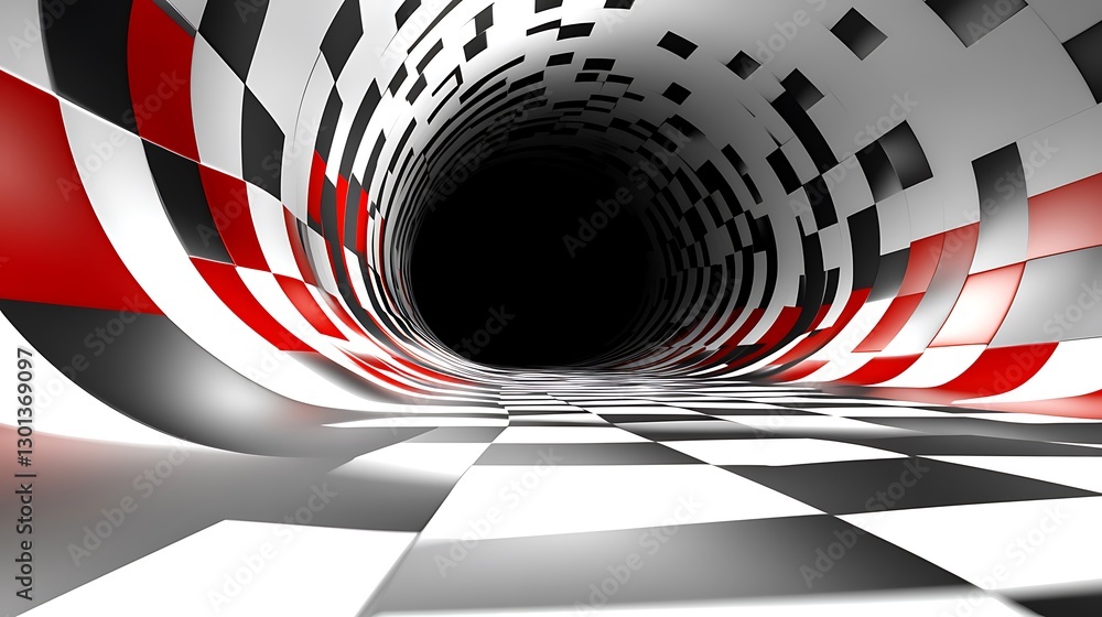 Poster abstract checkerboard tunnel with optical illusion and dynamic perspective