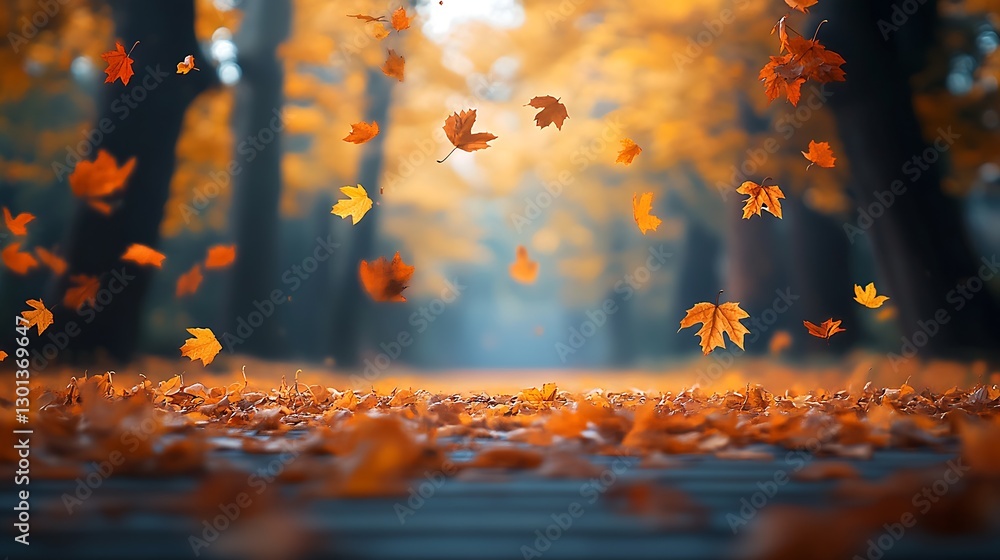 Aufkleber fallen autumn leaves covering the pathway creating a beautiful landscape : generative ai