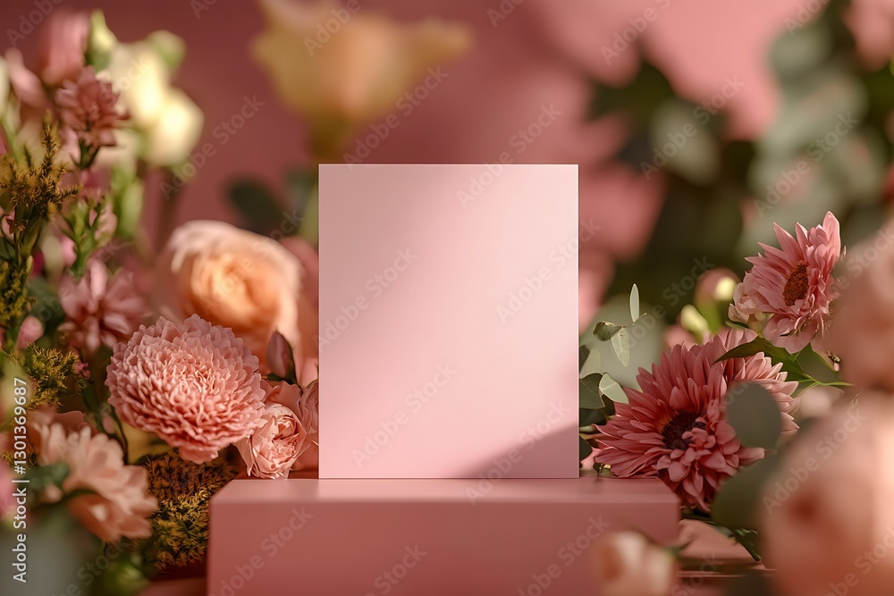 Poster Delicate floral setup showcasing a soft pink background with blank space for creative artwork or text : Generative AI