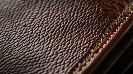 The detailed close up of a brown leather wallet surface
