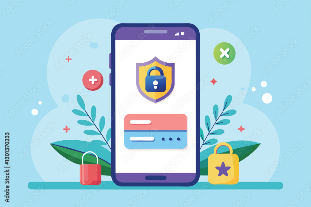 Poster a smartphone screen highlights password security features with locks and icons for enhanced protecti