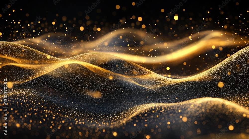 Aufkleber golden particles creating abstract flowing wave like formations on dark background