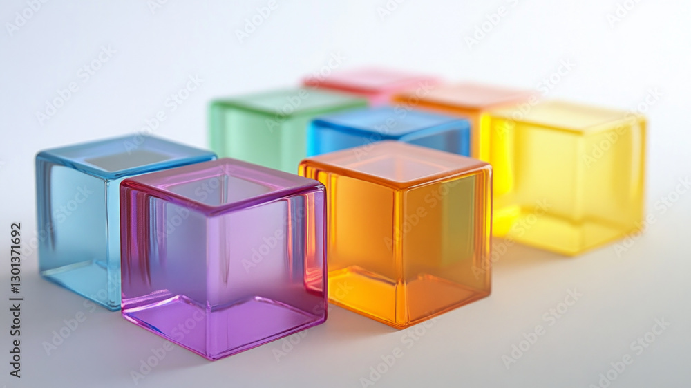 Poster a row of colorful cubes are lined up on a white background