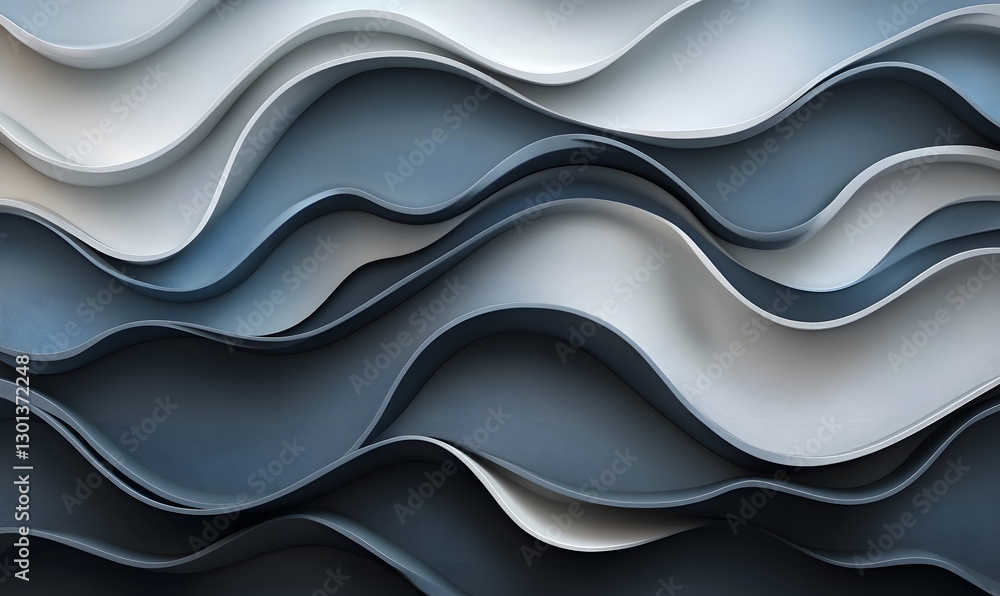 Poster abstract 3d waves in shades of gray and blue create a fluid, dynamic background