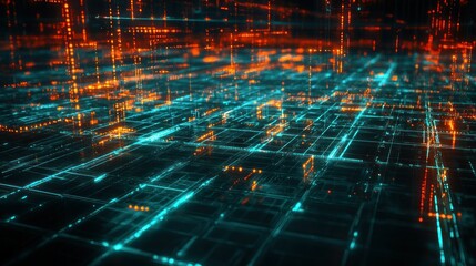Obraz premium Glowing Futuristic Data Visualization with Lines and Points Displayed