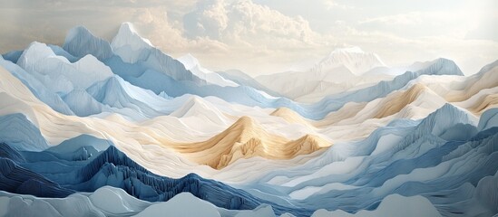 Paper-like layered mountain landscape with soft textures and flowing shapes. Mural Marble Wallpaper Spring AI generated image