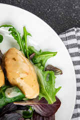 Quenelle meat sauce fresh tasty food dish delicious gourmet food background on the table rustic food top view copy space keto and paleo diet