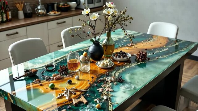 Epoxy Resin Kitchen Table. Beautiful Modern Design with Different Patterns