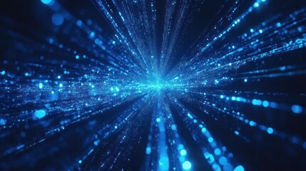 An abstract visualization of glowing blue light beams radiating outwards