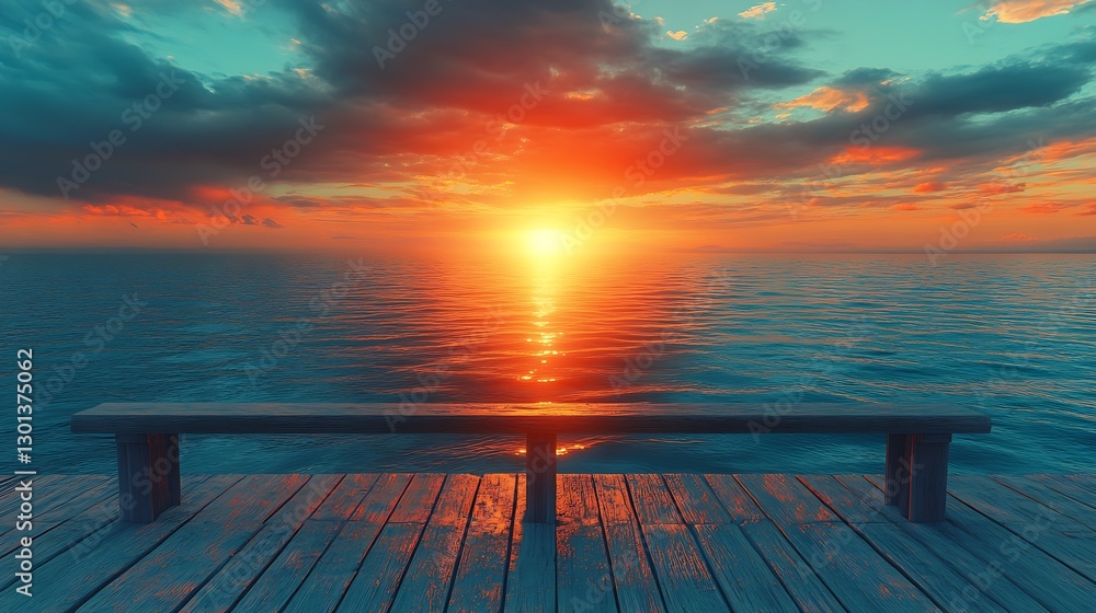 Poster Stunning Sunset Over Calm Waters with a Beautiful Dock Creating a Serene Atmosphere for Relaxation : Generative AI