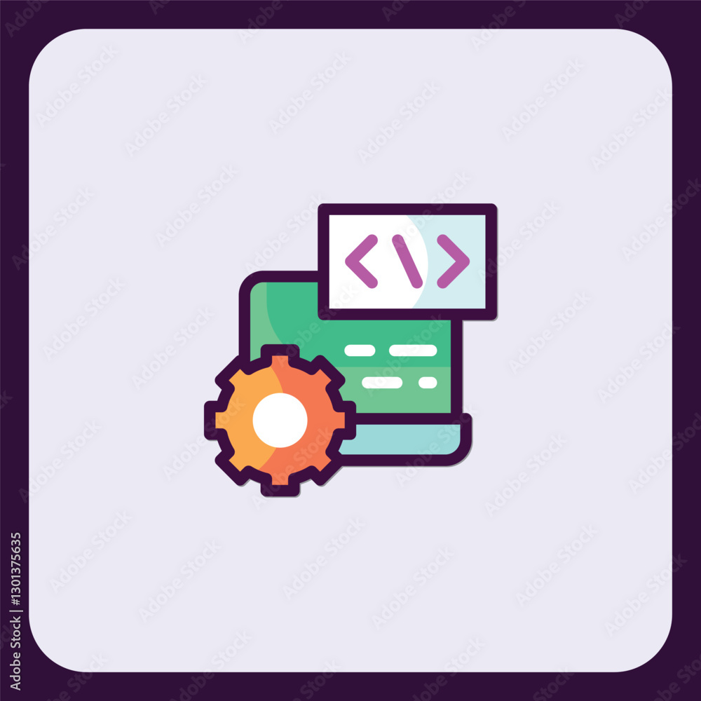 Poster software development customization: gear and code icon