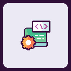 Software Development Customization: Gear and Code Icon