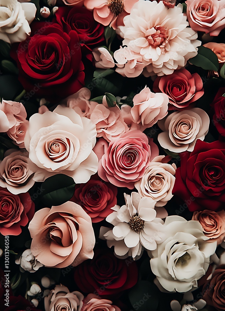 Poster Vibrant Array of Beautiful Roses and Blooms Creating a Luxurious Floral Display for Decor and Aesthetic Appeal : Generative AI