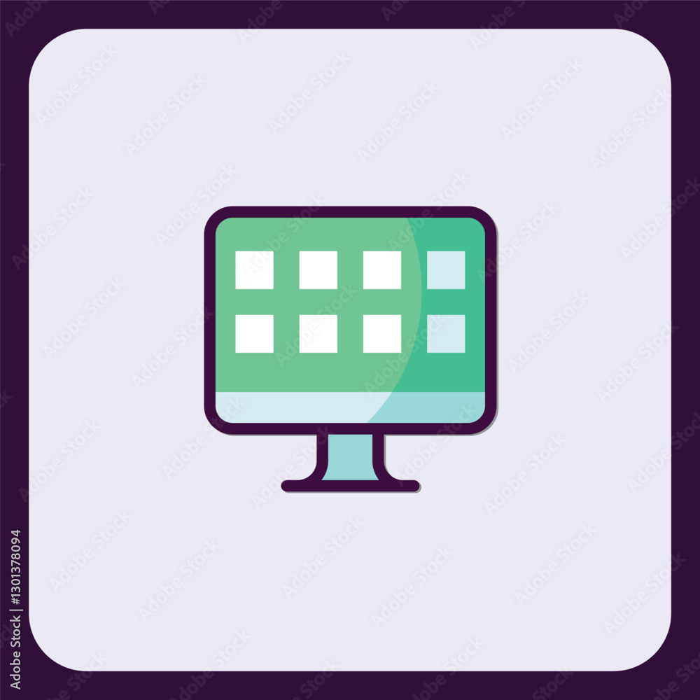 Poster modern desktop screen icon with grid layout for user interface design