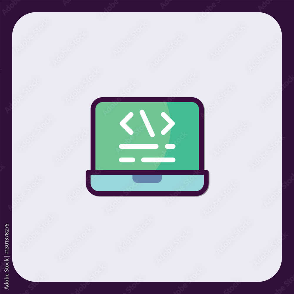 Poster Laptop Coding Icon: Digital Development and Programming Symbol