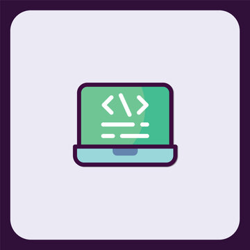 Laptop Coding Icon: Digital Development and Programming Symbol