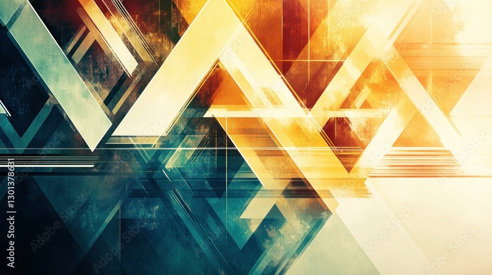 Poster abstract composition featuring triangular shapes and gradient colors
