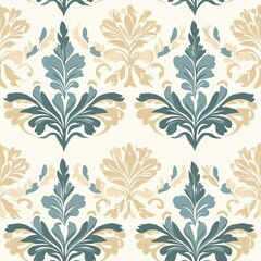 Classic damask pattern in soft pastel shades with symmetrical floral elegance, Classic pastel damask seamless, soft floral pastel damask, symmetrical pastel damask pattern.