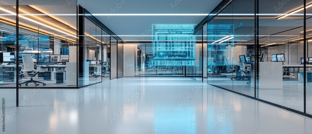 Poster modern tech office with holographic data display