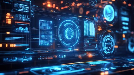 Obraz premium Digital futuristic user interface displaying data analytics and information