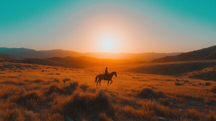 Sunset Rider: A Silhouette of Freedom Across the Golden Plains