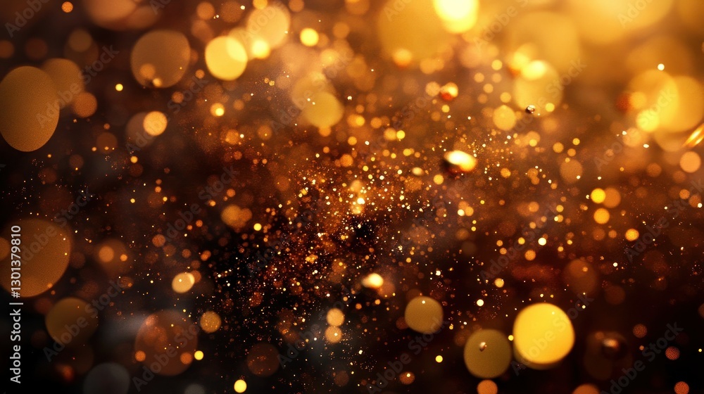 Poster golden lights floating in a dark background with bokeh effects