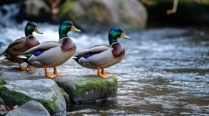 Obraz premium Tranquil Scene of Ducks on Water - Relaxing Nature Background for Design Projects