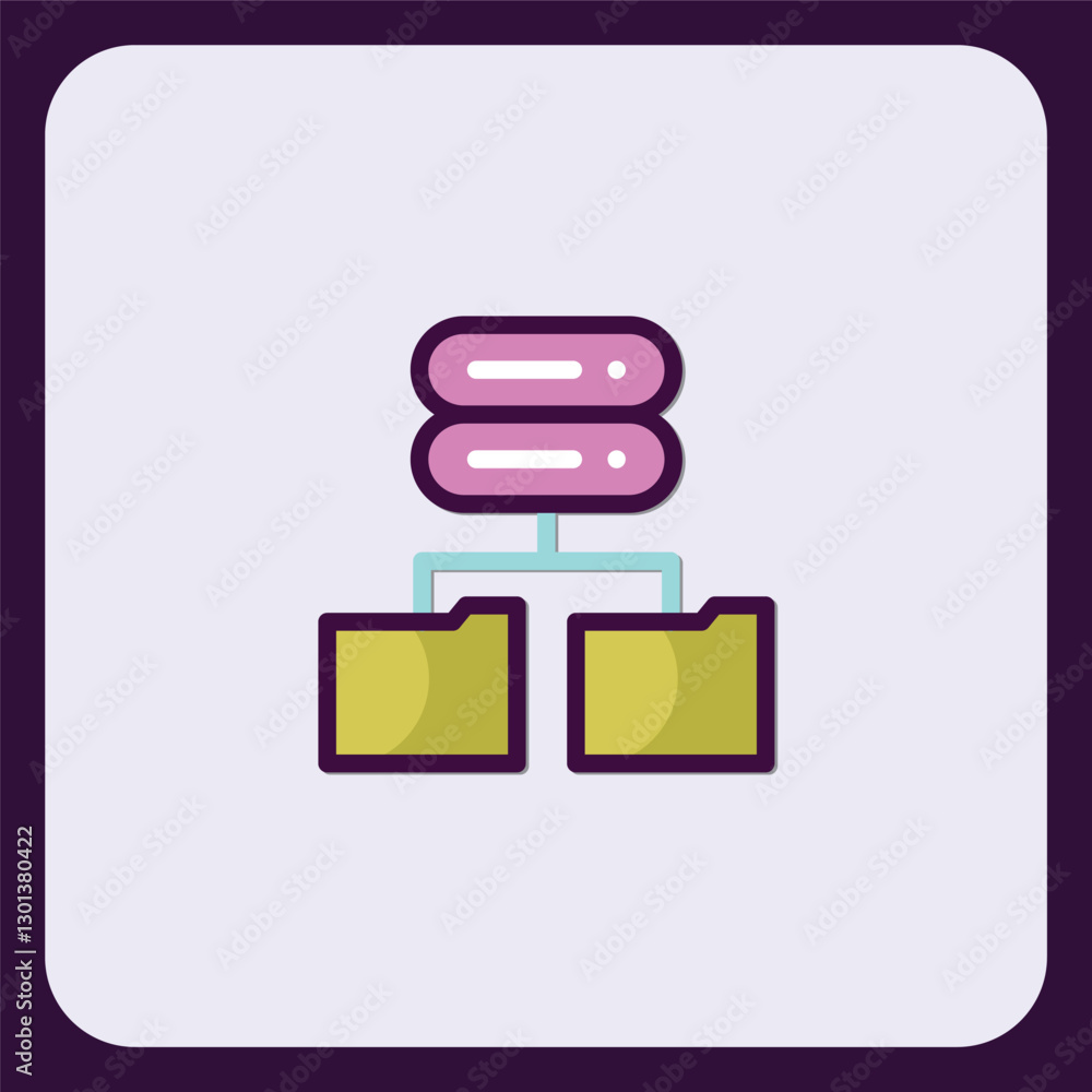 Poster server data storage network icon: folders and database system