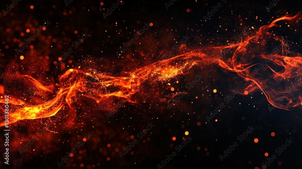 Poster abstract fiery particle design against a dark background creating movement