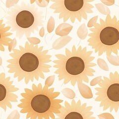 Sunflower field in muted pastels with warm golden petals and soft backgrounds, Sunflower pastel seamless, warm pastel sunflower bloom, golden petal pastel pattern.