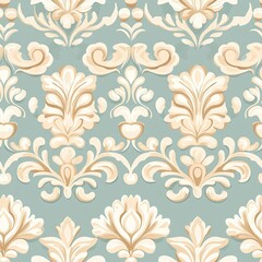 Vintage-inspired pastel damask with intricate ornamental swirls and delicate details, Vintage pastel damask seamless, intricate pastel damask pattern, elegant ornamental pastel damask.
