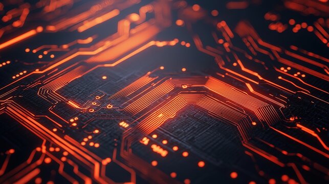 Glowing circuits of dark abstract technology digital realm high-resolution image futuristic viewpoint conceptual design
