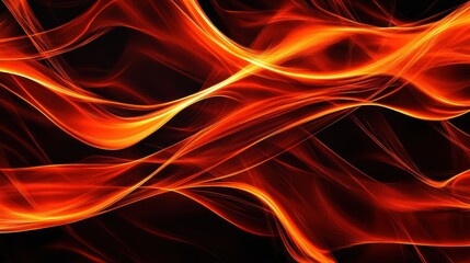 Abstract fiery waves of orange and red glow on black