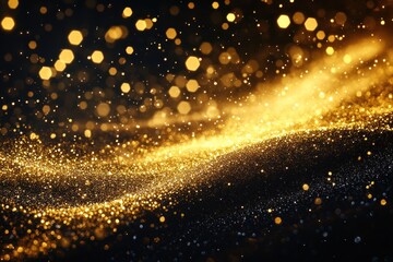 Obraz premium Golden glitter wave on black background.
