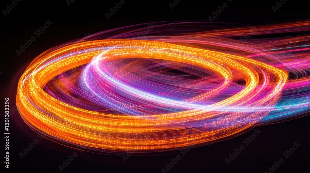Poster dynamic light trails of colorful light around a dark background