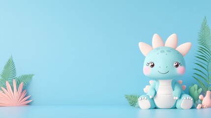 Blue dinosaur doll and green plants