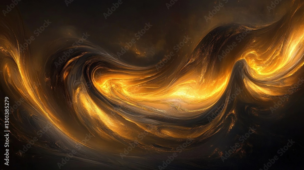 Poster flowing golden and dark fluid elements create a dramatic artistic image