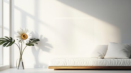 Bright and Minimalistic Living Room Setup with Sunflowers and Cozy Neutral Couch : Generative AI