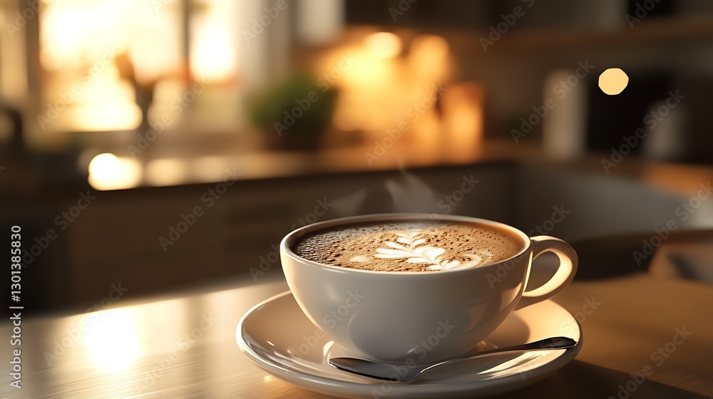 Poster gourmet coffee cup on table with elegant latte art creating a cozy atmosphere : generative ai