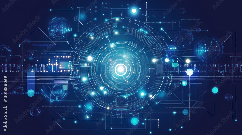 Poster digital glowing abstract graphic depicting connections and technological processes