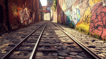 Naklejka premium Urban Street Scene with Vibrant Graffiti Art