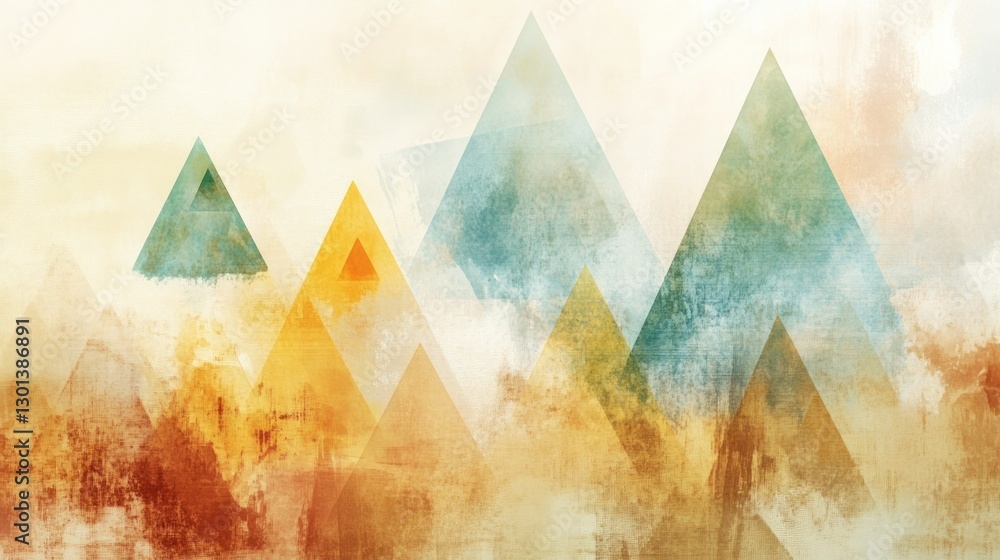 Poster abstract landscape of overlapping triangles with varied colors and textures