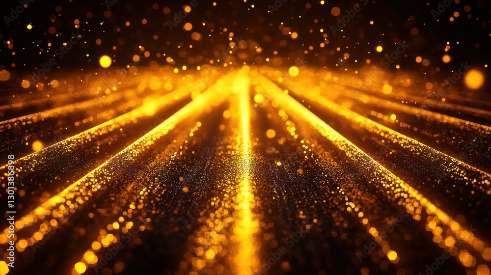 Poster golden light streams sparkles and particles floating in the darkness