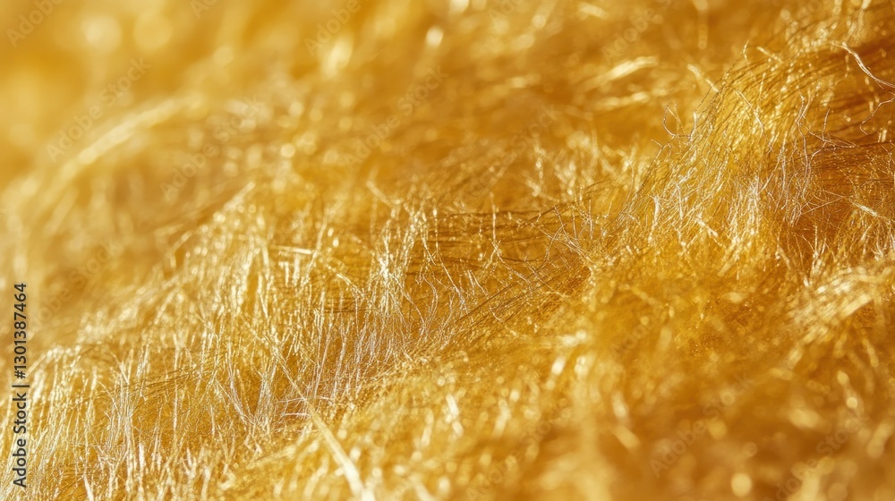 Poster close up view of shiny golden fibrous material texture